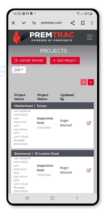Premtrac example screen